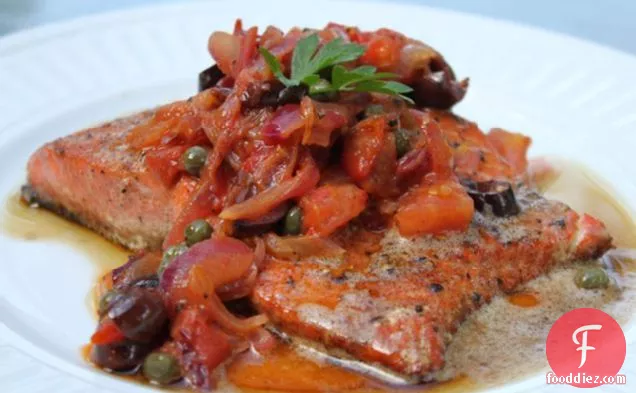 Butter Poached Salmon With Warm Tomato Relish