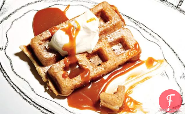 Crispy Waffles with Salted Caramel Coulis