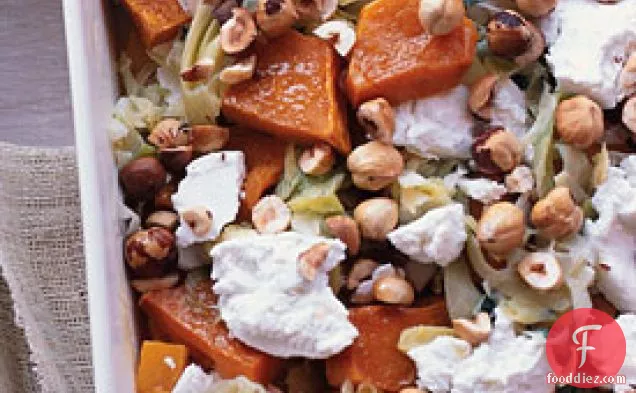 Butternut Squash Gratin with Goat Cheese and Hazelnuts