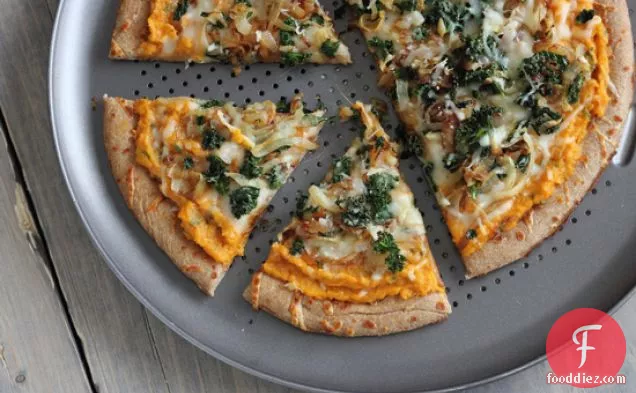Sweet Potato Pizza With Kale And Caramelized Onions