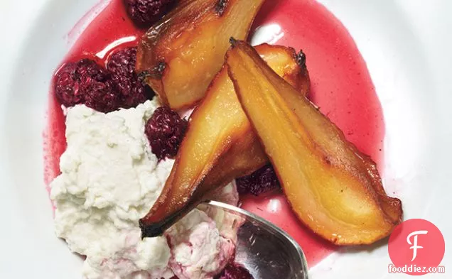 Roasted Pears with Blackberries, Ricotta, and Lavender Sugar