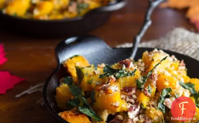 Roasted Butternut Squash With Kale And Almond Pecan Parmesan