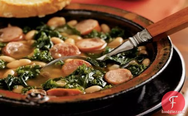 Cannellini Stew with Sausage and Kale and Cheese Toasts