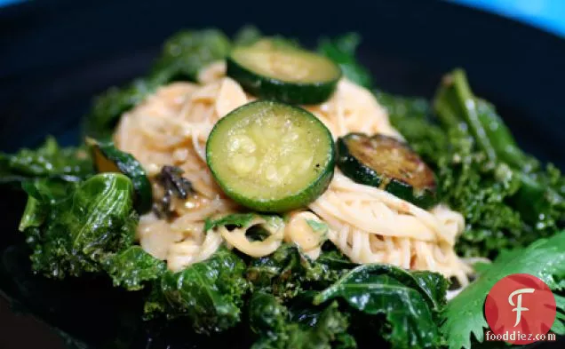 Noodles With Peanut Sauce, Kale, And Zucchini