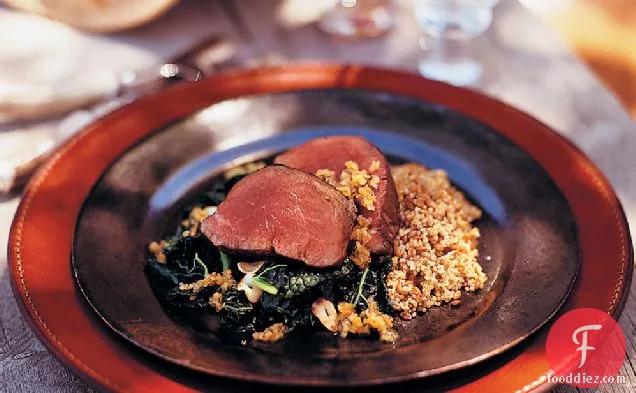 Grilled Beef Tenderloin with Tuscan Kale and Shallot Confit