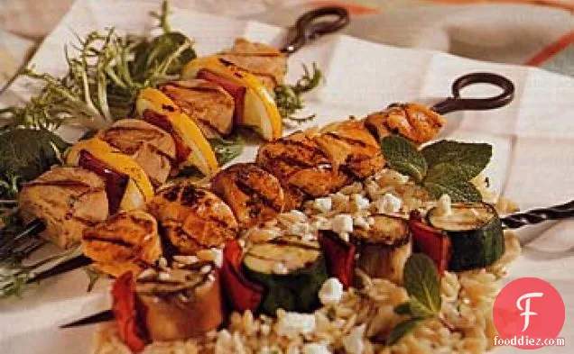 Greek-Style Vegetable Kebabs with Orzo and Feta