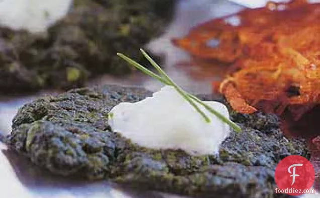 Greek-Herbed Spinach Latkes with Feta-Yogurt Sauce