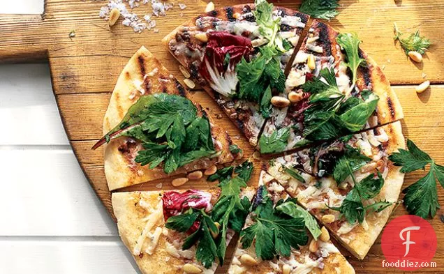 Grilled Pizza with Harissa and Herb Salad