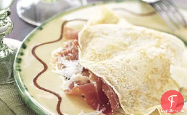 Golden Pancakes with Pecorino and Prosciutto