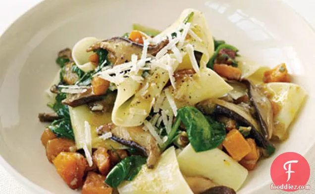 Pappardelle with Squash, Mushrooms, and Spinach