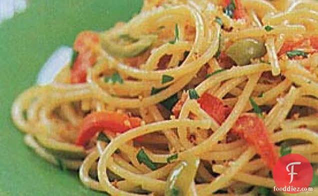 Spaghetti with Anchovies, Olives, and Toasted Bread Crumbs