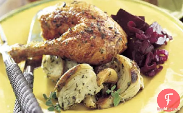 Roast Chicken Stuffed with Fennel and Garlic