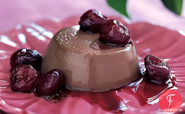 Chocolate Panna Cotta with Port- and Balsamic-Glazed Cherries