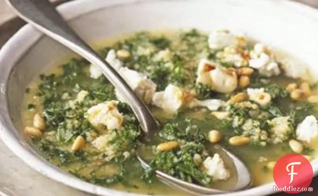Kale & Couscous Soup With Goat's Cheese