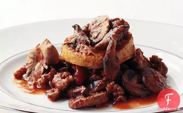 Parmesan-Crusted Polenta with Sausage-Mushroom Ragoût