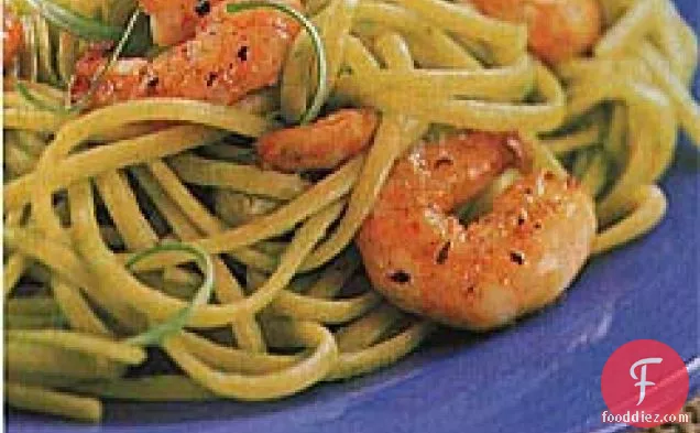 Linguine with Scallion Sauce and Sauteed Shrimp