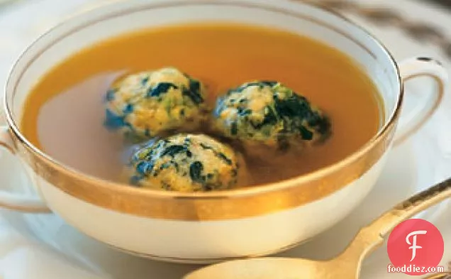 Saffron Chicken Broth with Spinach Matzo Balls