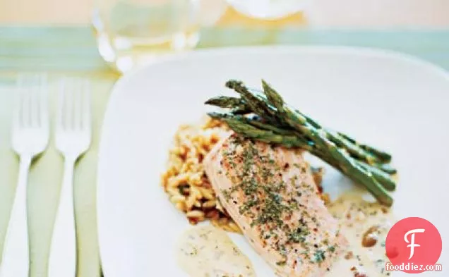 Oven-Baked Salmon with Picholine Olive Sauce