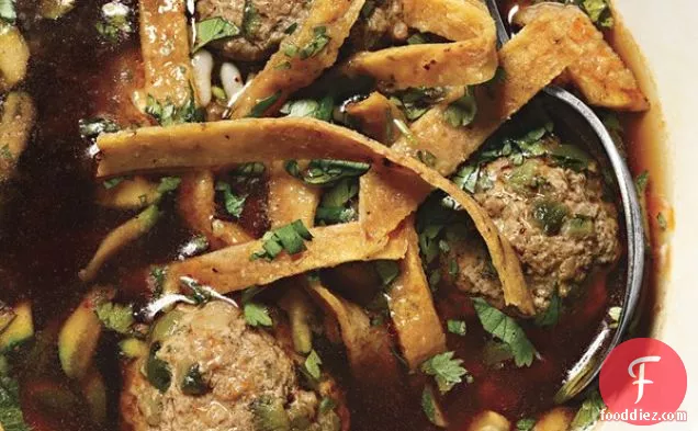 Poblano Albóndigas with Ancho Chile Soup