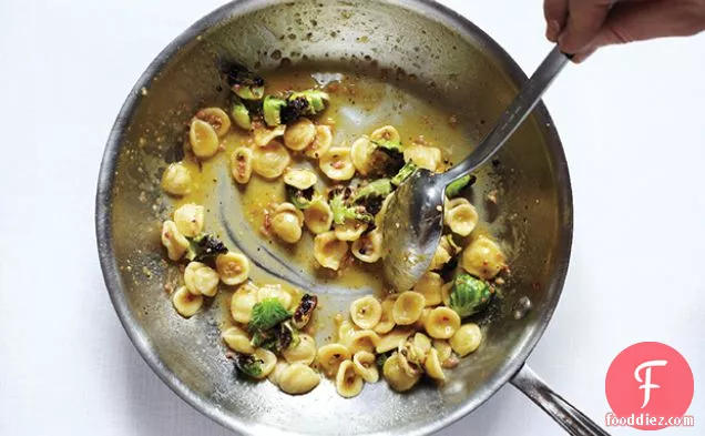Orecchiette Carbonara with Charred Brussels Sprouts