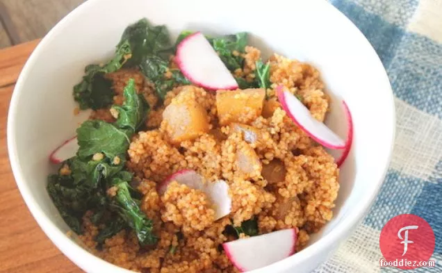 Make-Ahead Harissa Couscous With Pear, Kale, and Lemon