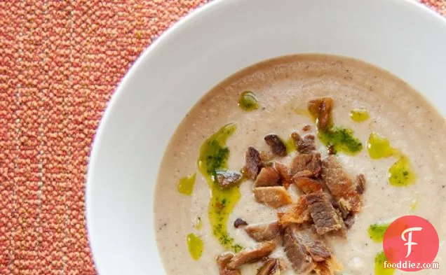 Roasted Cauliflower Soup With Bacon and Parsley Oil