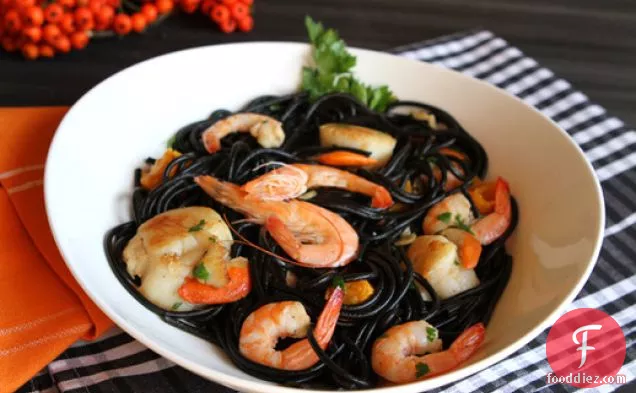 Squid Ink Pasta With Shrimp and Scallops
