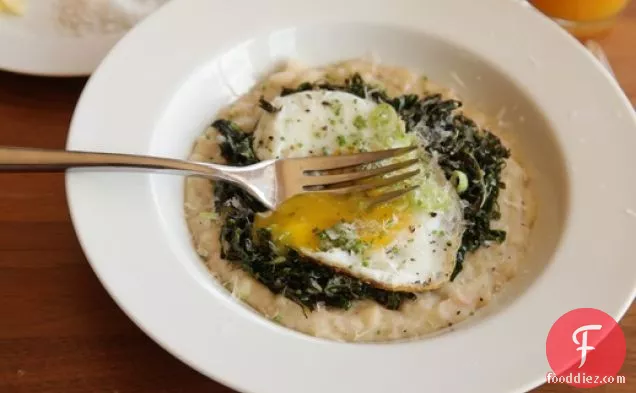 Cheesy Mashed White Beans With Kale, Parmesan, and a Fried Egg