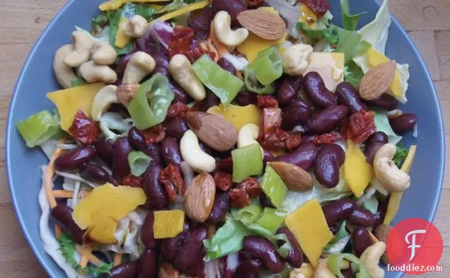 Spicy Salad with Kidney Beans, Cheddar, and Nuts