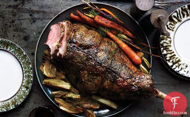 Honey-Vinegar Leg of Lamb with Fennel and Carrots