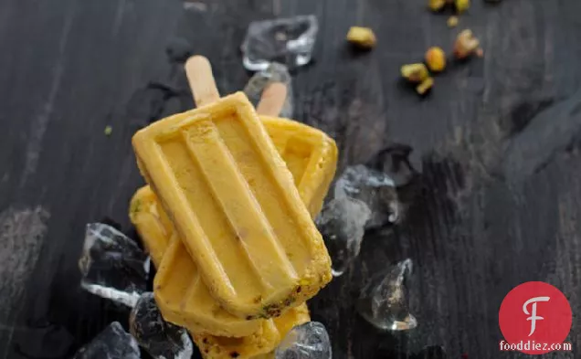 Saffron Mango Pistachio Kulfi Popsicles