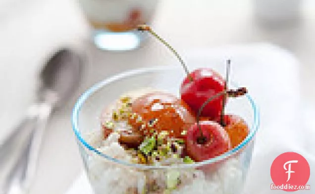 वेनिला भुना हुआ पत्थर फल के साथ लैवेंडर शहद रिसोट्टो