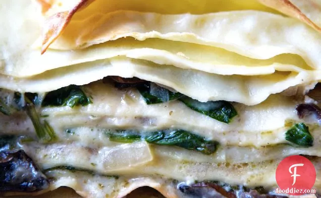 Three-Cheese Lasagna With Porcini Mushrooms And Spinach Recipe