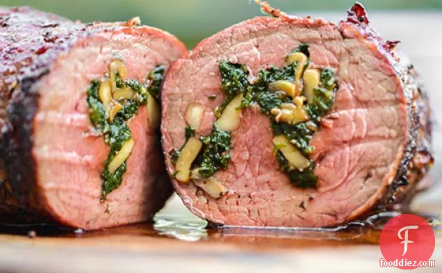 Grilled Spinach and Mushroom-Stuffed Beef Tenderloin
