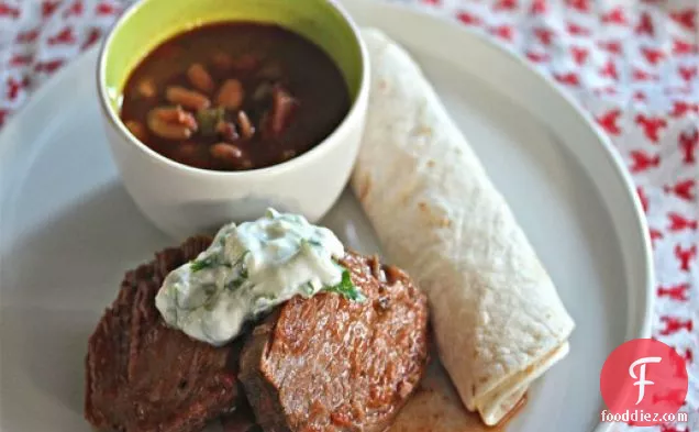 Slow Cooker Mexican Beef With Lime Crema and Pinto Beans