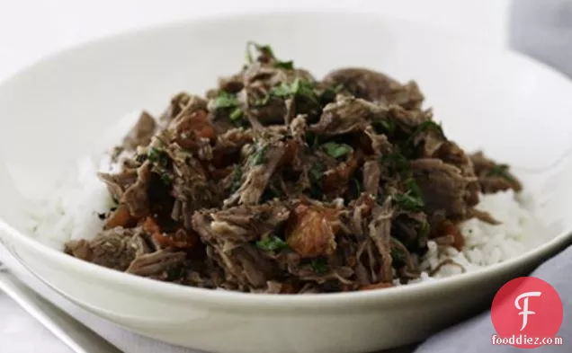 Shredded Lamb With Tomato And Basil Over Rice