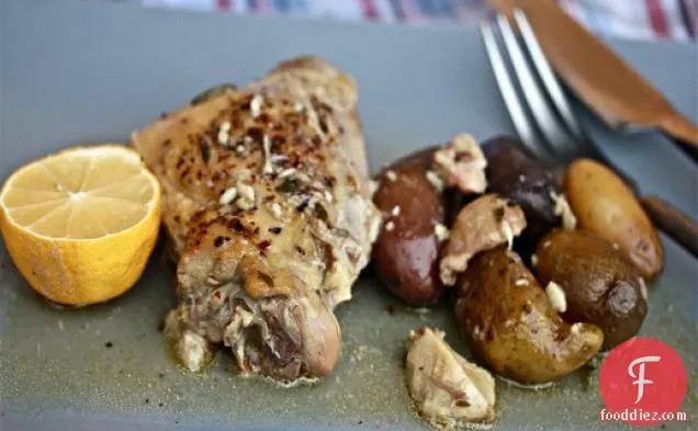 Slow Cooker Chicken With 40 Cloves of Garlic and Fingerling Potatoes