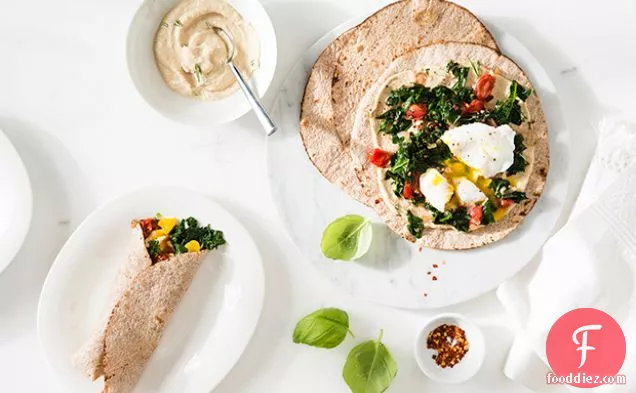 Egg, Kale, and Tomato Breakfast Wraps with Hummus