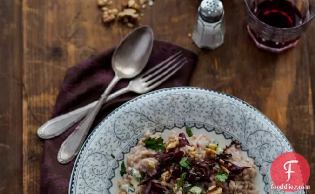 Red Wine Risotto with Roquefort Radicchio and Walnuts