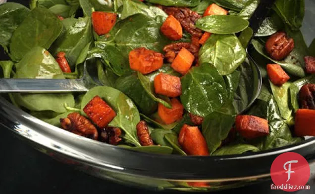 Warm Spinach Salad with Smoky Pecans and Sweet Potato