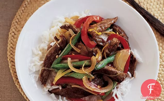 Stir-Fried Peking Lamb with Peppers and Green Beans