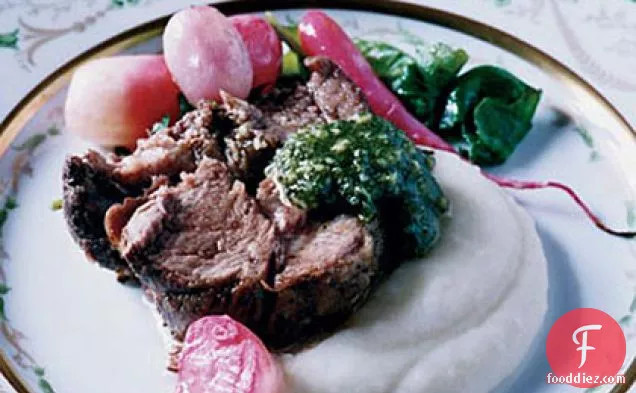 Slow-Roasted Lamb Shoulder with Almond-Mint Pesto