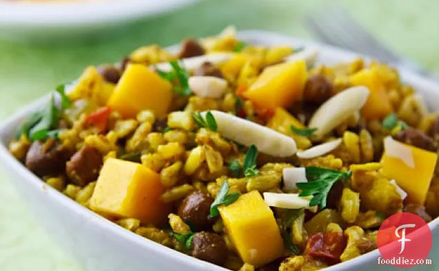 Curried Rice Salad with Black Chickpeas and Mango