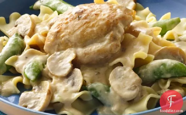 Saucy Chicken Thighs with Mushrooms and Pea Pods