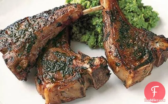 Balsamic Lamb Chops With Pea Purée