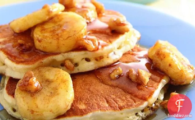 Oatmeal-Brown Sugar Pancakes with Banana-Walnut Syrup