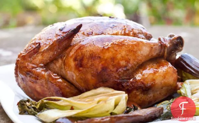 Asian Rotisserie Chicken with Caramelized Bok Choy and Eggplant