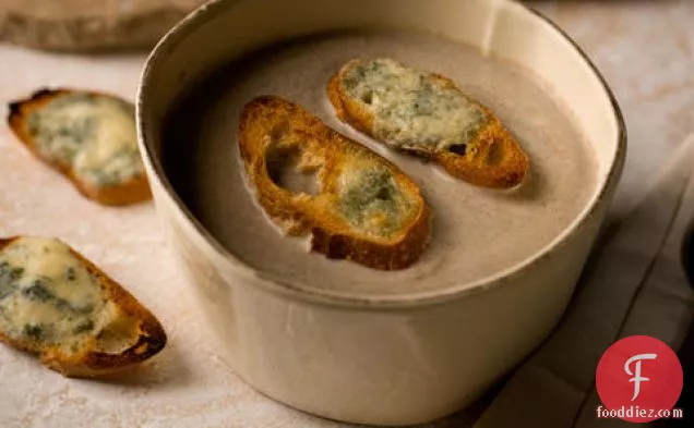 Creamy Mushroom Soup with Blue Cheese Toasts