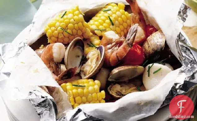 Grilled Seafood Packs with Lemon-Chive Butter