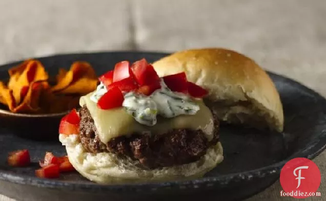 Beef and Chorizo Burgers with Roasted Chile Mayonnaise